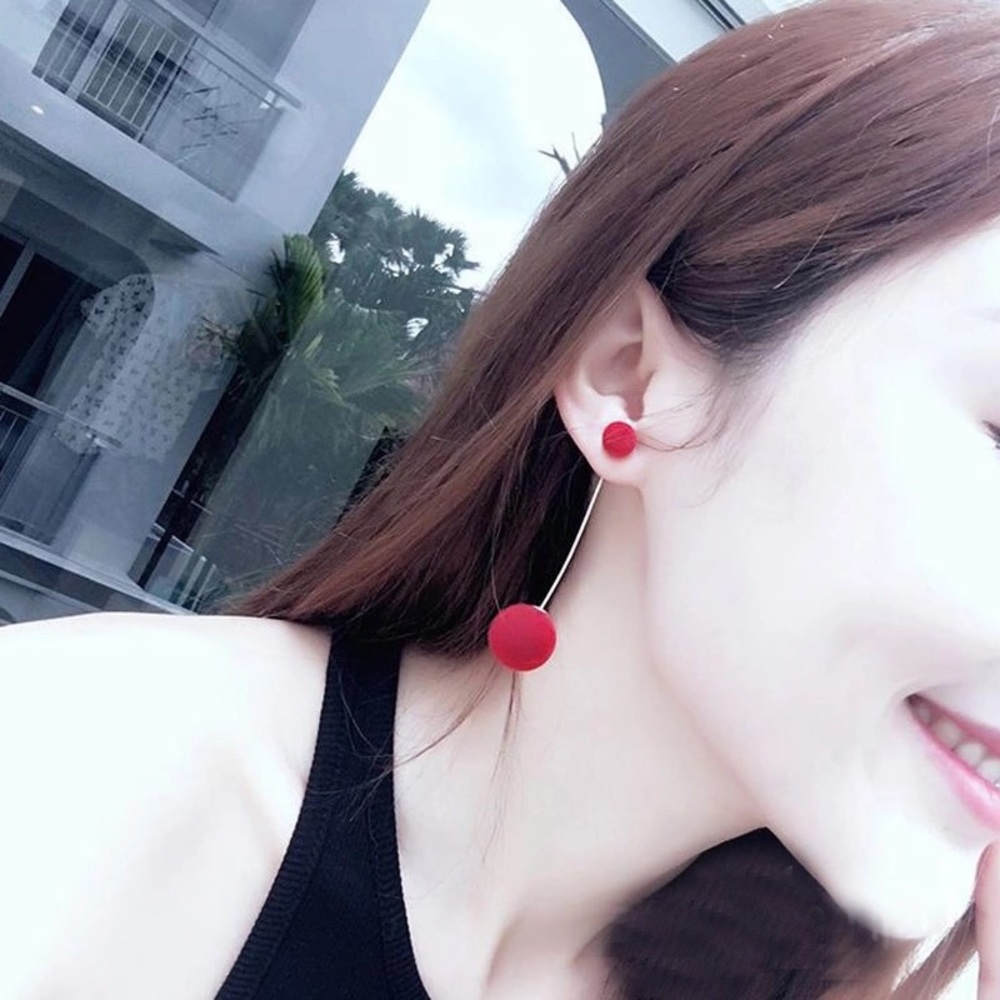 🆕 Black Plush Ball Drop Dangle Earrings - Picture 4 of 5